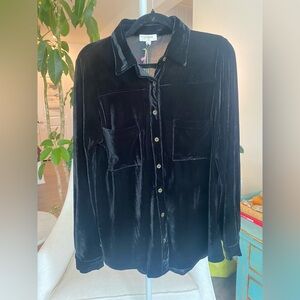 Umgee Black Velvet Button Down Shirt